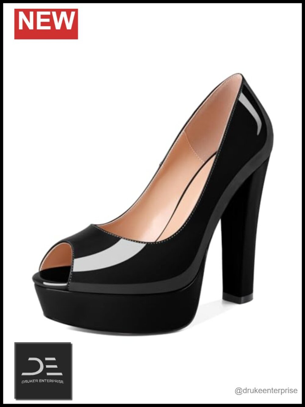 Women's Peep Toe Pumps Platform Chunky Block High Heels 5.5 Inch
